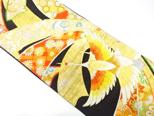 JAPANESE KIMONO / ANTIQUE FUKURO OBI / SILK / WOVEN CRANE